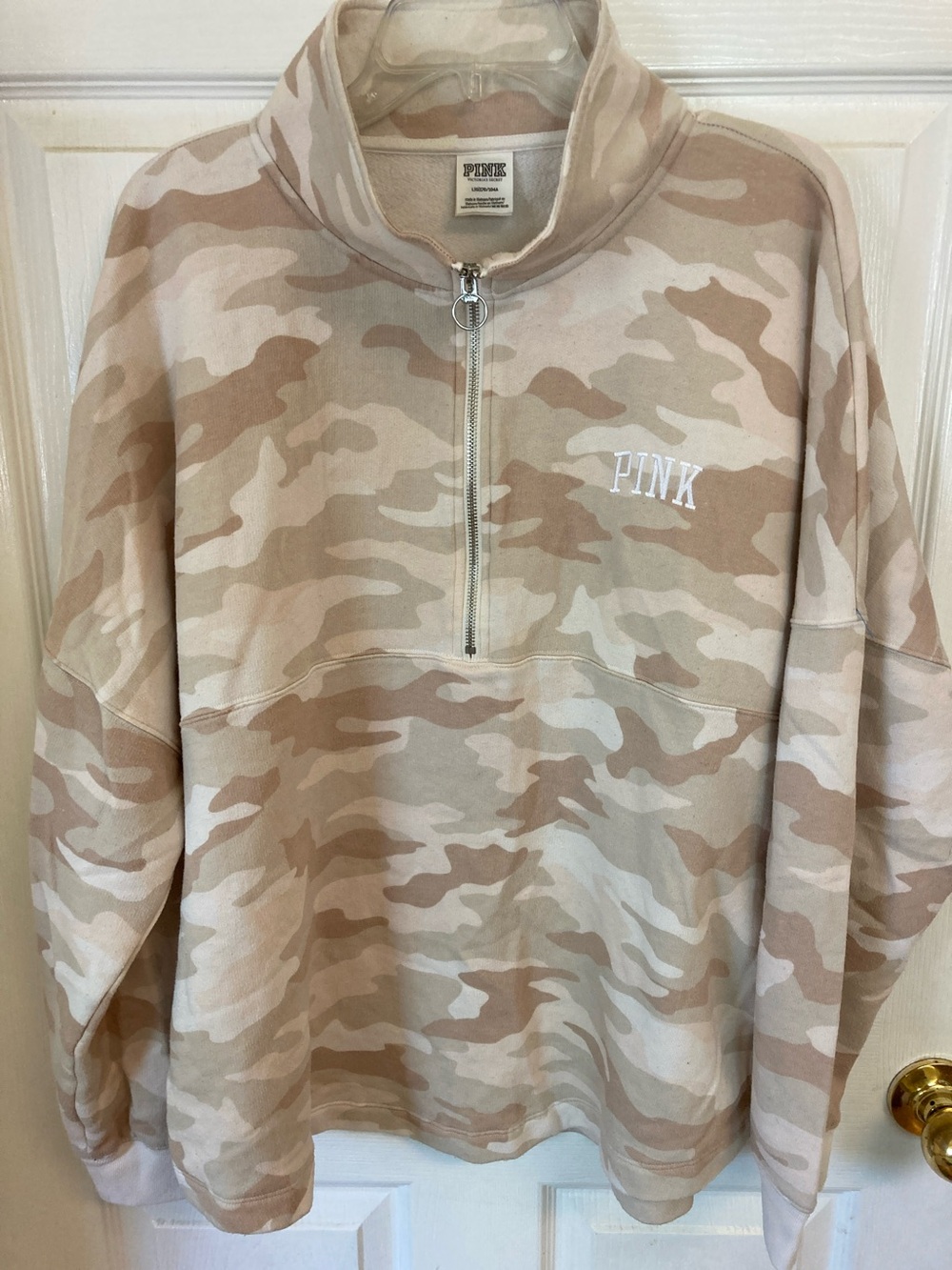 PINK Victoria's Secret Beige Camo Quarter-Zip Sweatershirt